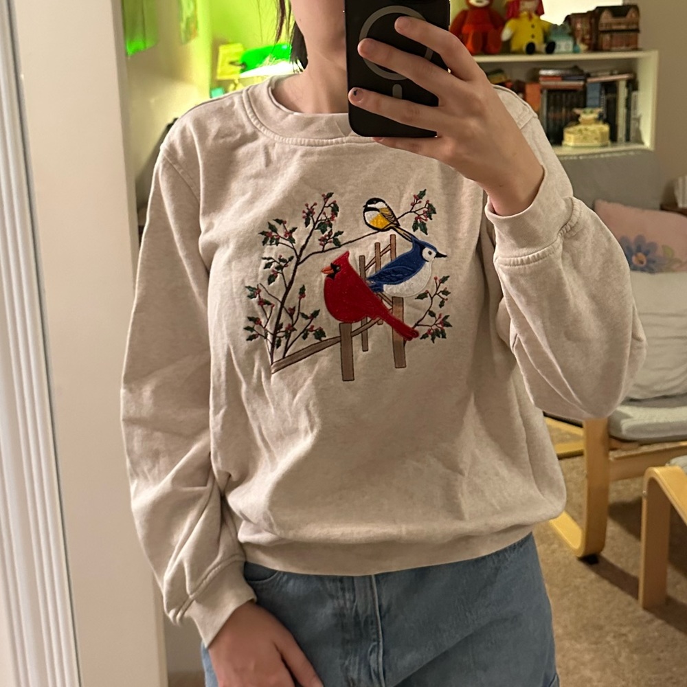 Vintage Bird Embroidered Sweatshirt
